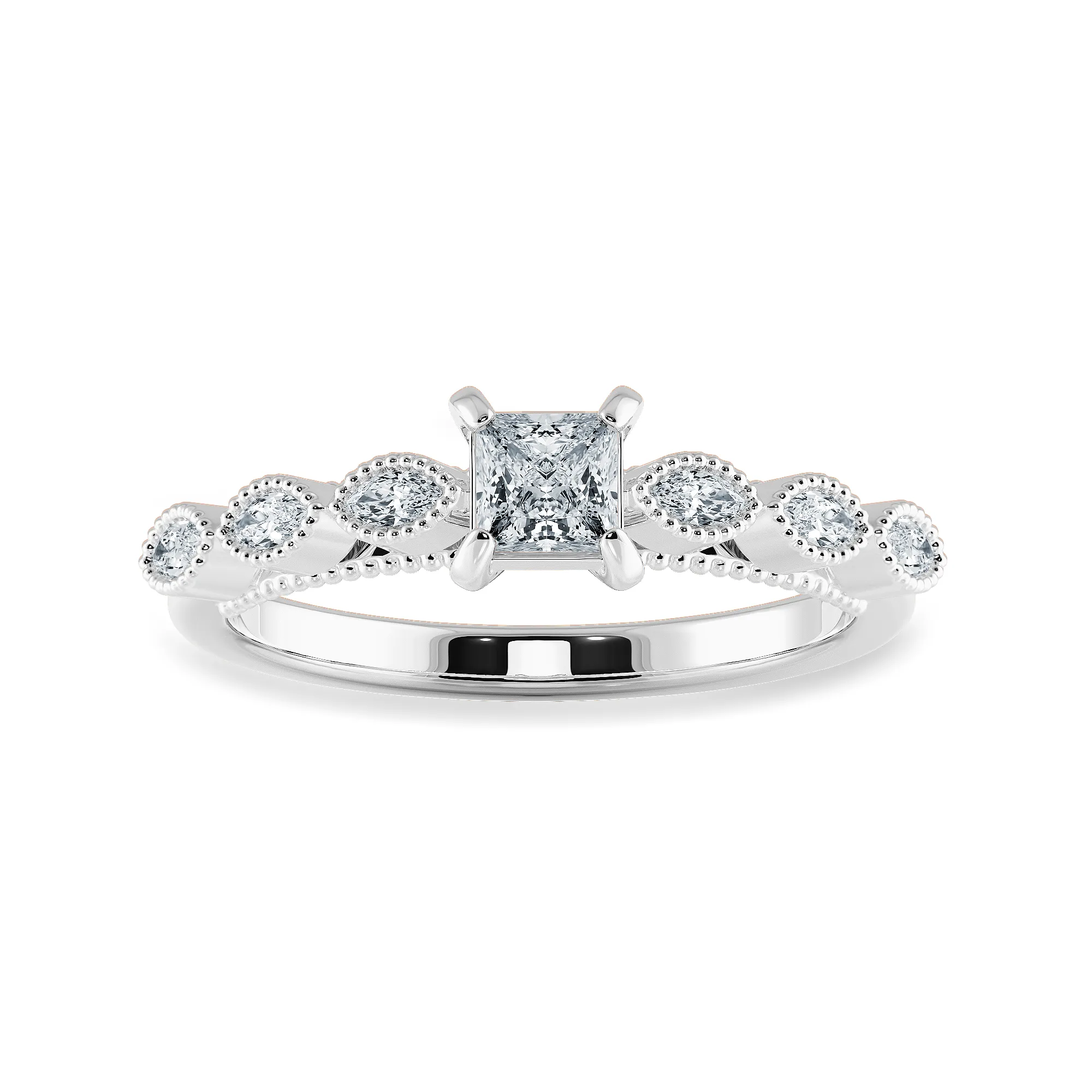 0.70cts Princess Cut Solitaire with Marquise Diamond Accents Platinum Ring JL PT 2012-B