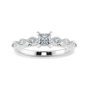 0.70cts Princess Cut Solitaire with Marquise Diamond Accents Platinum Ring JL PT 2012-B