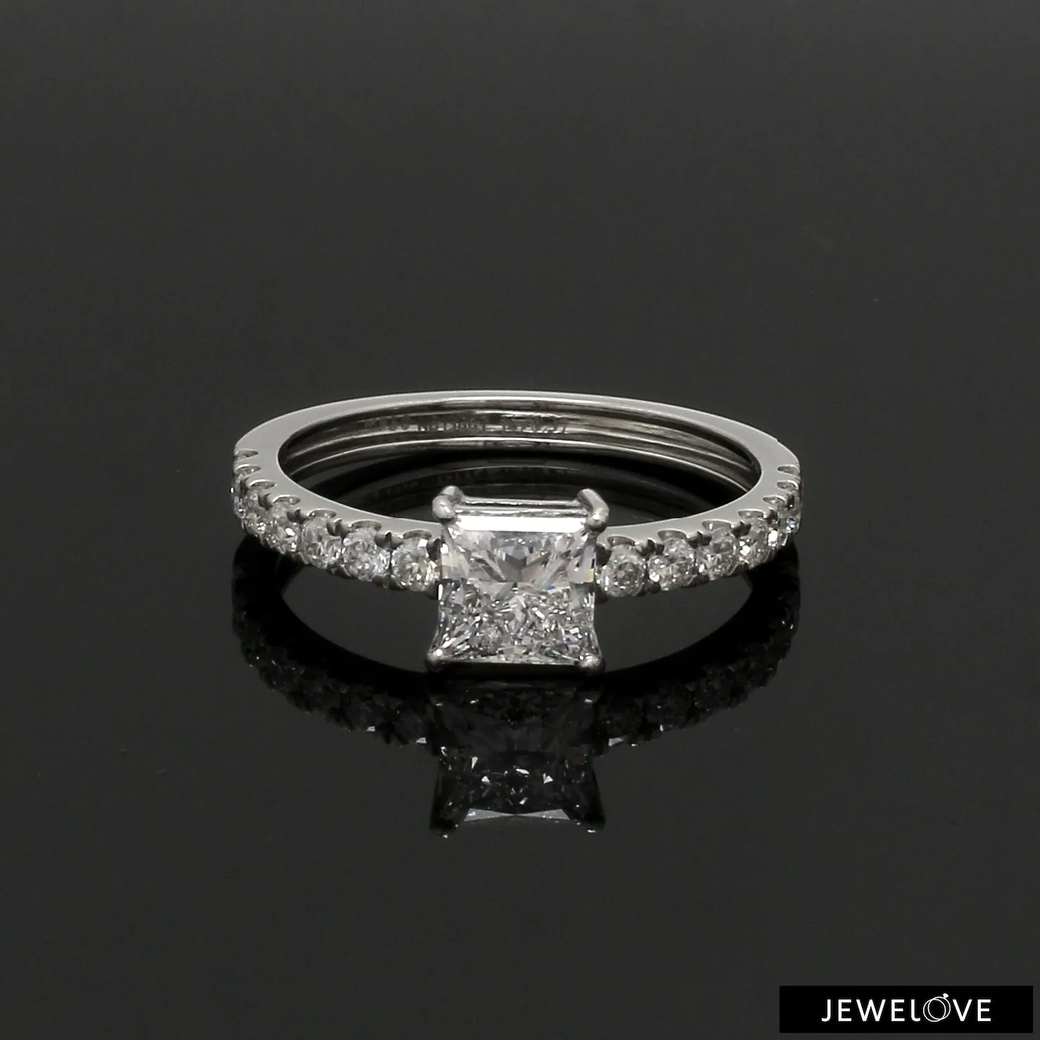 1-Carat Princess Cut Solitaire Diamond Shank Platinum Ring JL PT 1313-C