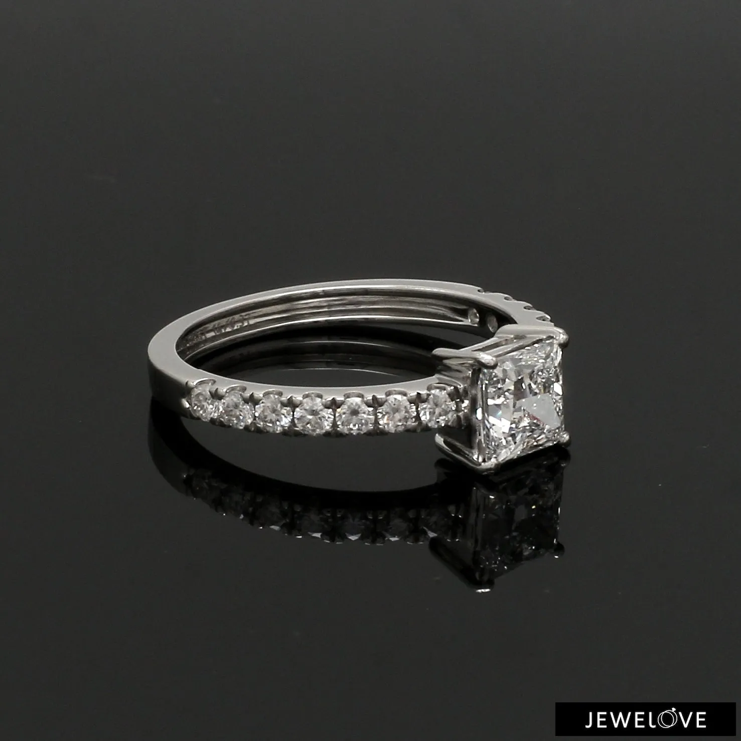1-Carat Princess Cut Solitaire Diamond Shank Platinum Ring JL PT 1313-C