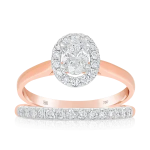 1.00ct TW Diamond Oval Halo Engagement & Wedding Bridal Set in 18ct Rose Gold