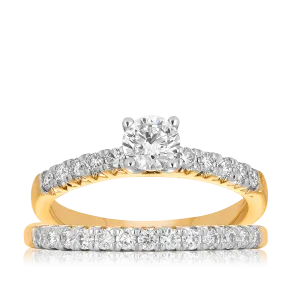 1.00ct TW Diamond Solitaire Engagement & Bridal Set in 9ct Yellow & White Gold