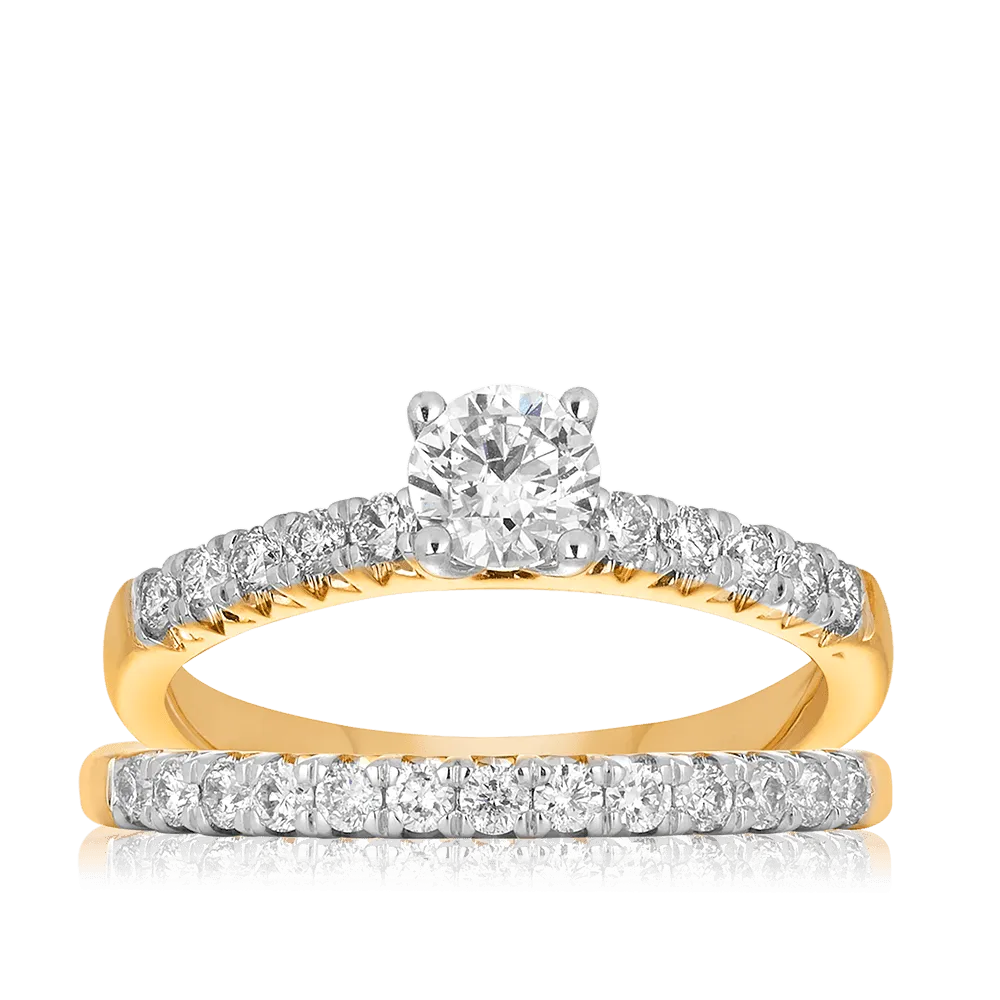 1.00ct TW Diamond Solitaire Engagement & Bridal Set in 9ct Yellow & White Gold