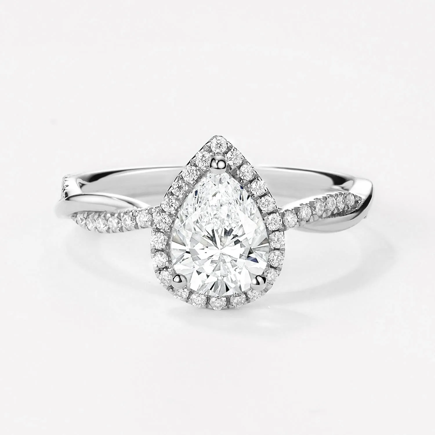 1.0ct Pear Shaped Lab Grown Diamond Infinity Halo Gold Ring