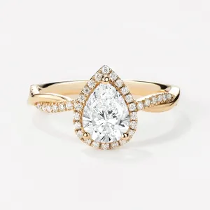 1.0ct Pear Shaped Lab Grown Diamond Infinity Halo Gold Ring