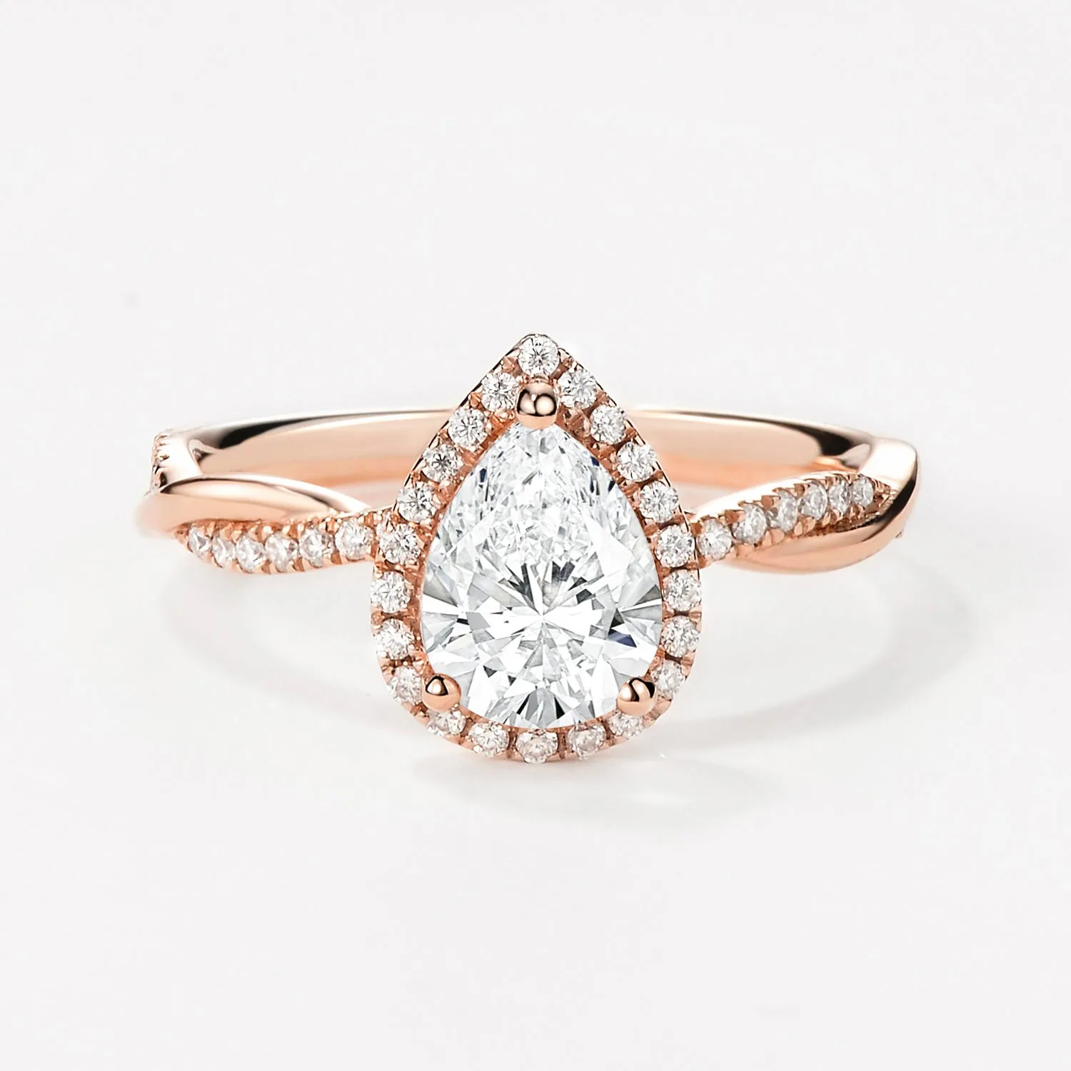1.0ct Pear Shaped Lab Grown Diamond Infinity Halo Gold Ring