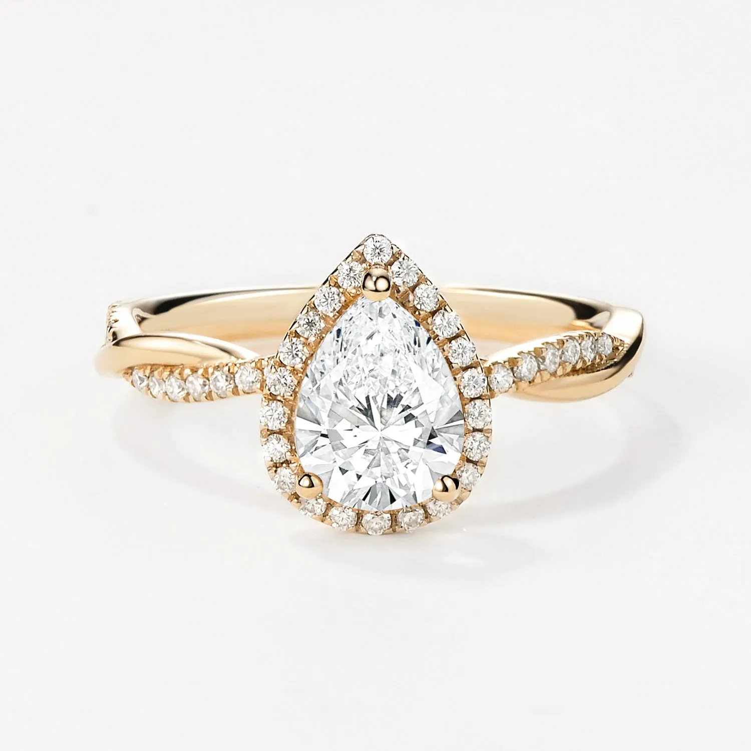 1.0ct Pear Shaped Lab Grown Diamond Infinity Halo Gold Ring