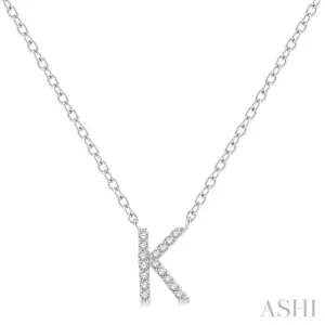 1/20 ctw Initial 'K' Round Cut Diamond Pendant With Chain in 14K White Gold