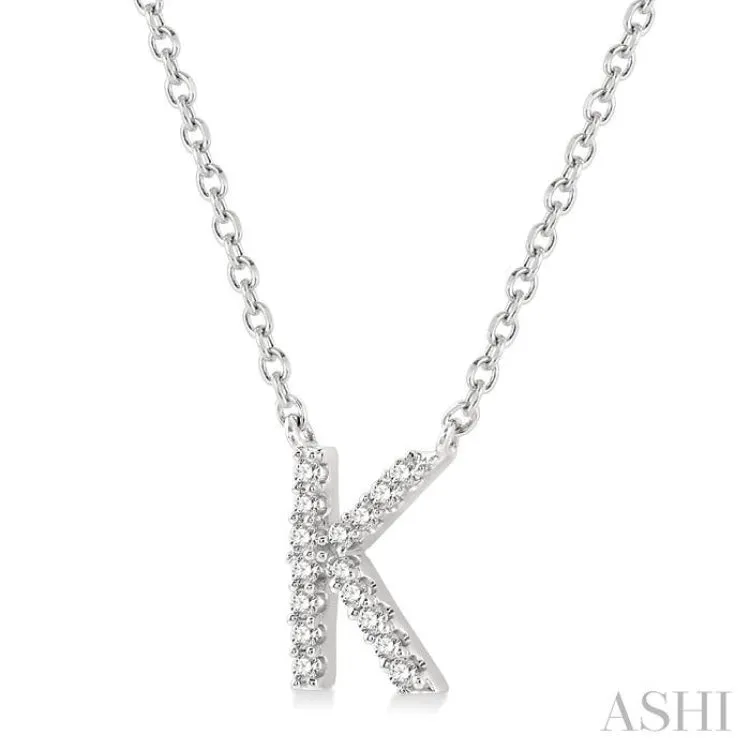 1/20 ctw Initial 'K' Round Cut Diamond Pendant With Chain in 14K White Gold