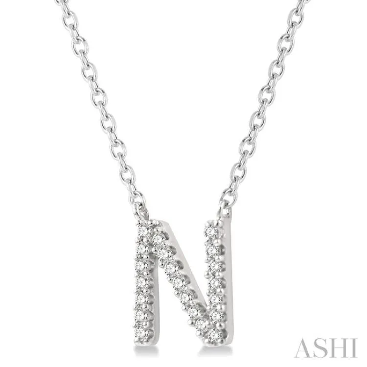 1/20 ctw Initial 'N' Round Cut Diamond Pendant With Chain in 14K White Gold