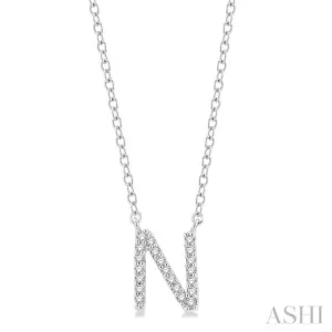 1/20 ctw Initial 'N' Round Cut Diamond Pendant With Chain in 14K White Gold