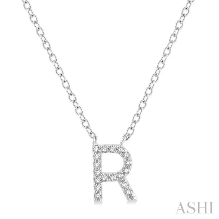 1/20 ctw Initial 'R' Round Cut Diamond Pendant With Chain in 14K White Gold