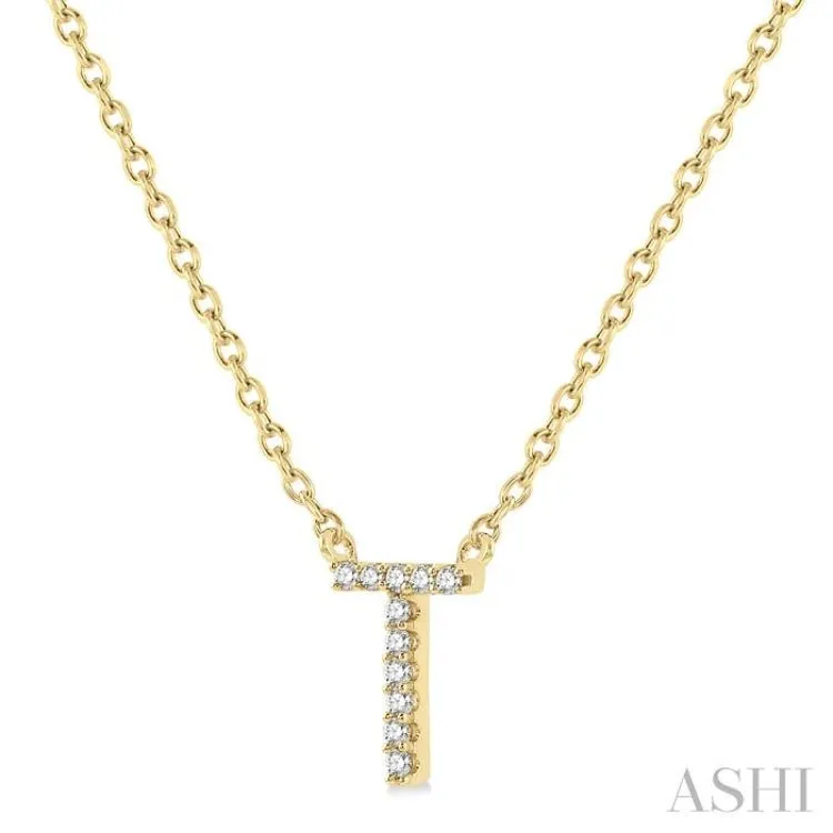 1/20 ctw Initial 'T' Round Cut Diamond Pendant With Chain in 14K Yellow Gold