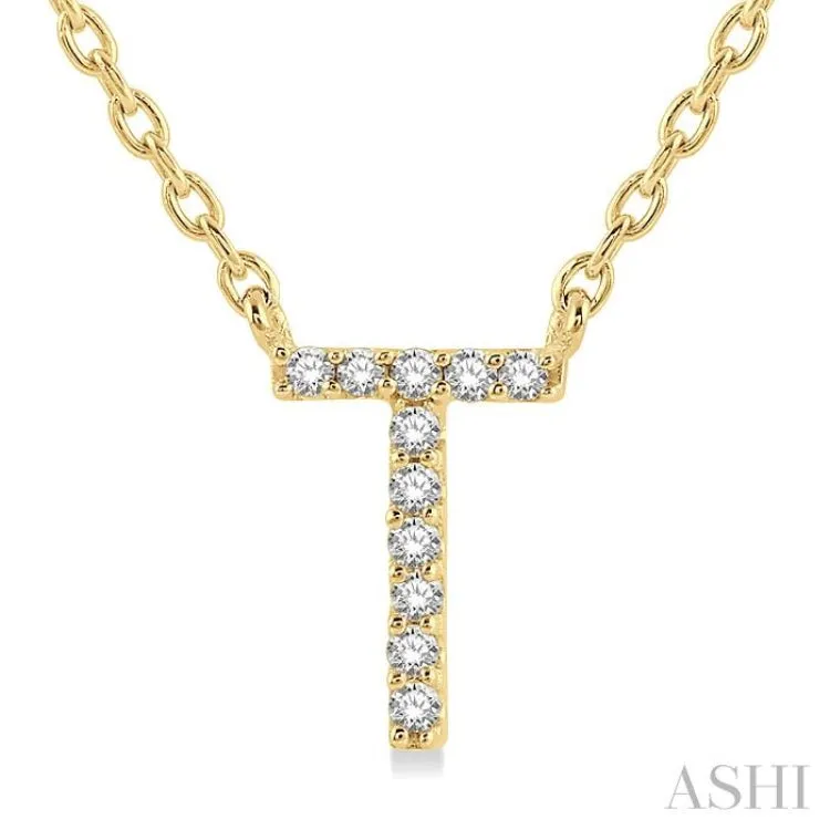 1/20 ctw Initial 'T' Round Cut Diamond Pendant With Chain in 14K Yellow Gold