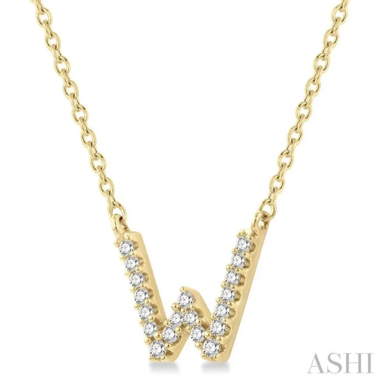 1/20 ctw Initial 'W' Round Cut Diamond Pendant With Chain in 14K Yellow Gold