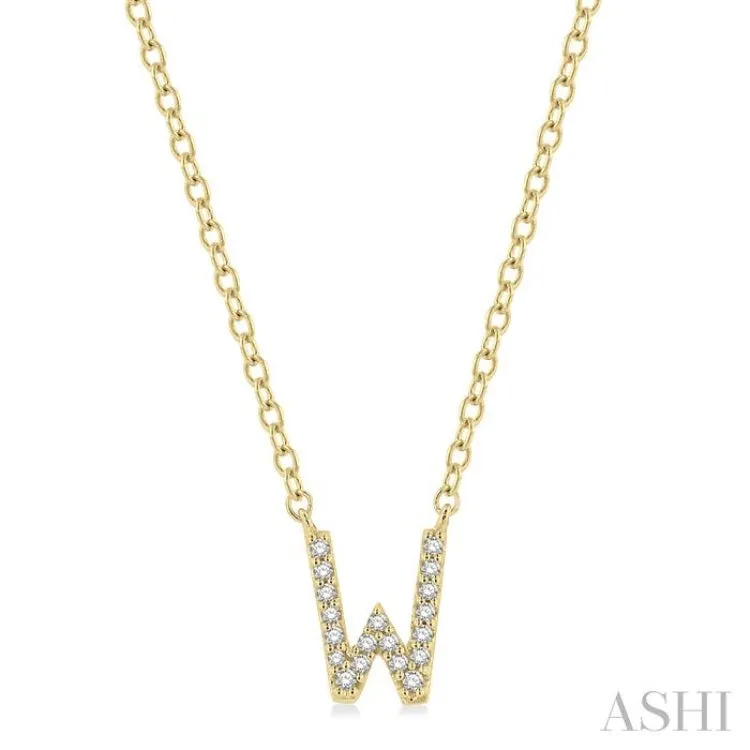 1/20 ctw Initial 'W' Round Cut Diamond Pendant With Chain in 14K Yellow Gold
