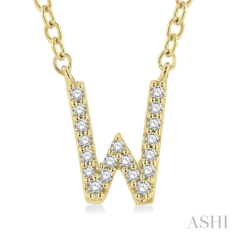 1/20 ctw Initial 'W' Round Cut Diamond Pendant With Chain in 14K Yellow Gold