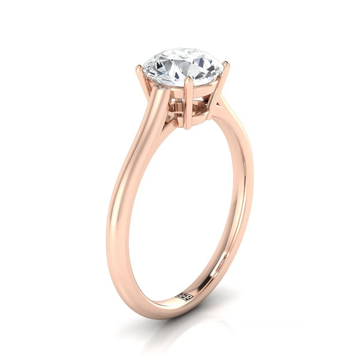 14K Rose Gold Round Brilliant Peridot Cathedral Style Comfort Fit Solitaire Engagement Ring