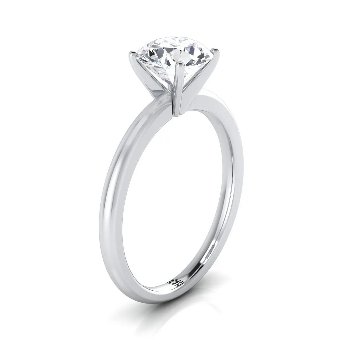 14K White Gold Round Brilliant Emerald Round Comfort Fit Claw Prong Solitaire Engagement Ring
