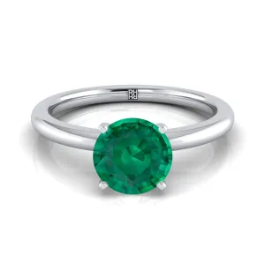 14K White Gold Round Brilliant Emerald Round Comfort Fit Claw Prong Solitaire Engagement Ring