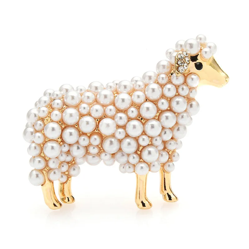 2-color Pearl Sheep Brooches For Women