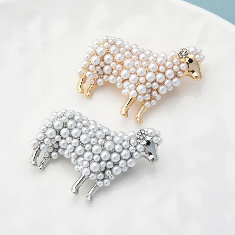 2-color Pearl Sheep Brooches For Women