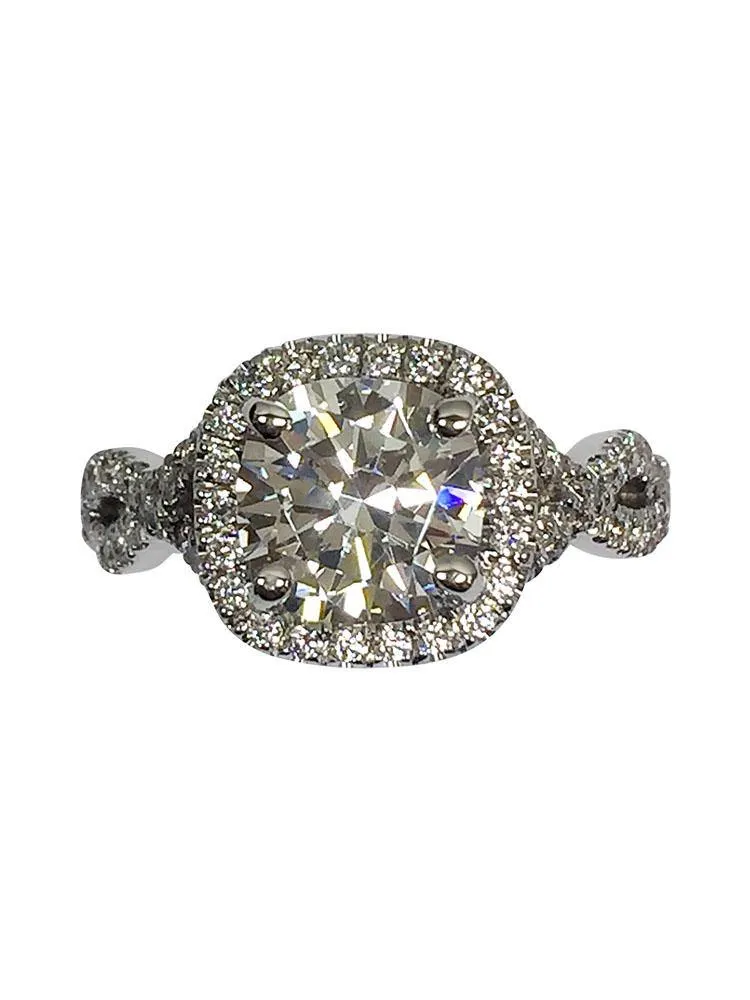 2.5 AAA Highest Quality Cubic Zirconia Cushion Cut Engagement Ring 14K White Gold