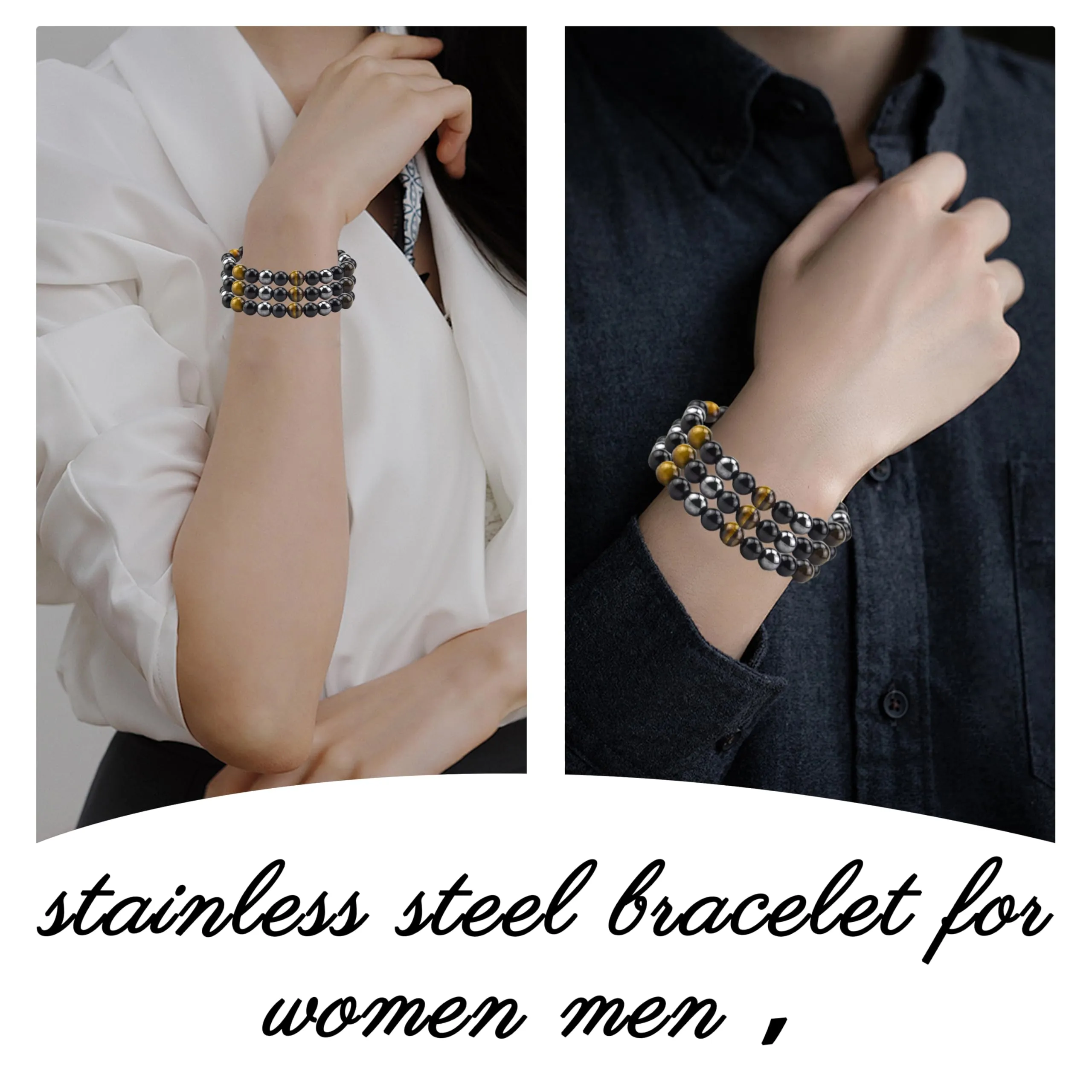 3 Pcs Magnetic Bracelet for Women Men - Hematite Weighted Stainless Steel Triple Bracelet,with Beautiful Jewelry box，Adjustable, Stackable, Personalized Bracelet,Best Friend Holiday Gift