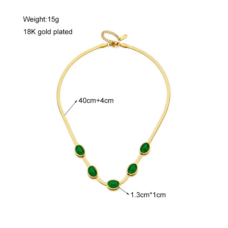 316L Stainless Steel Classic Green Enamel Decoration Women Necklaces