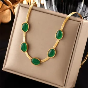316L Stainless Steel Classic Green Enamel Decoration Women Necklaces