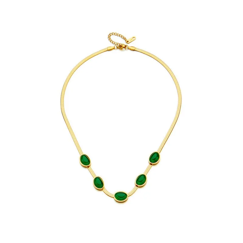 316L Stainless Steel Classic Green Enamel Decoration Women Necklaces