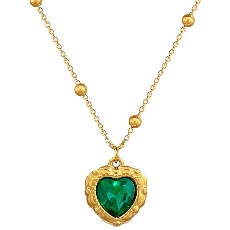 316L Stainless Steel new fashion high Jewelry Heart blue Zircon charm Pendant Necklace