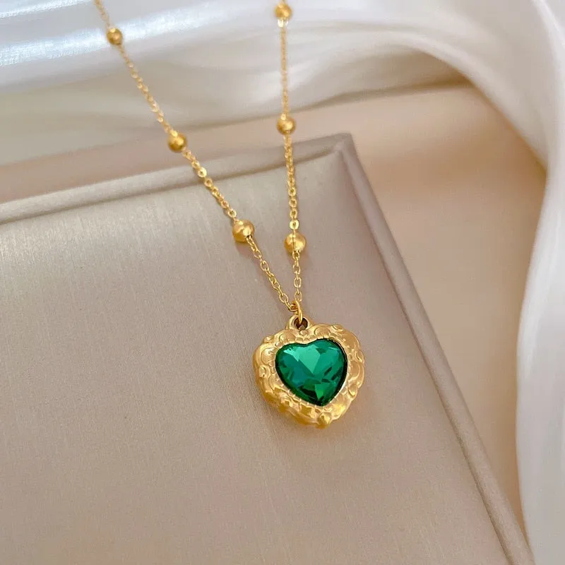 316L Stainless Steel new fashion high Jewelry Heart blue Zircon charm Pendant Necklace