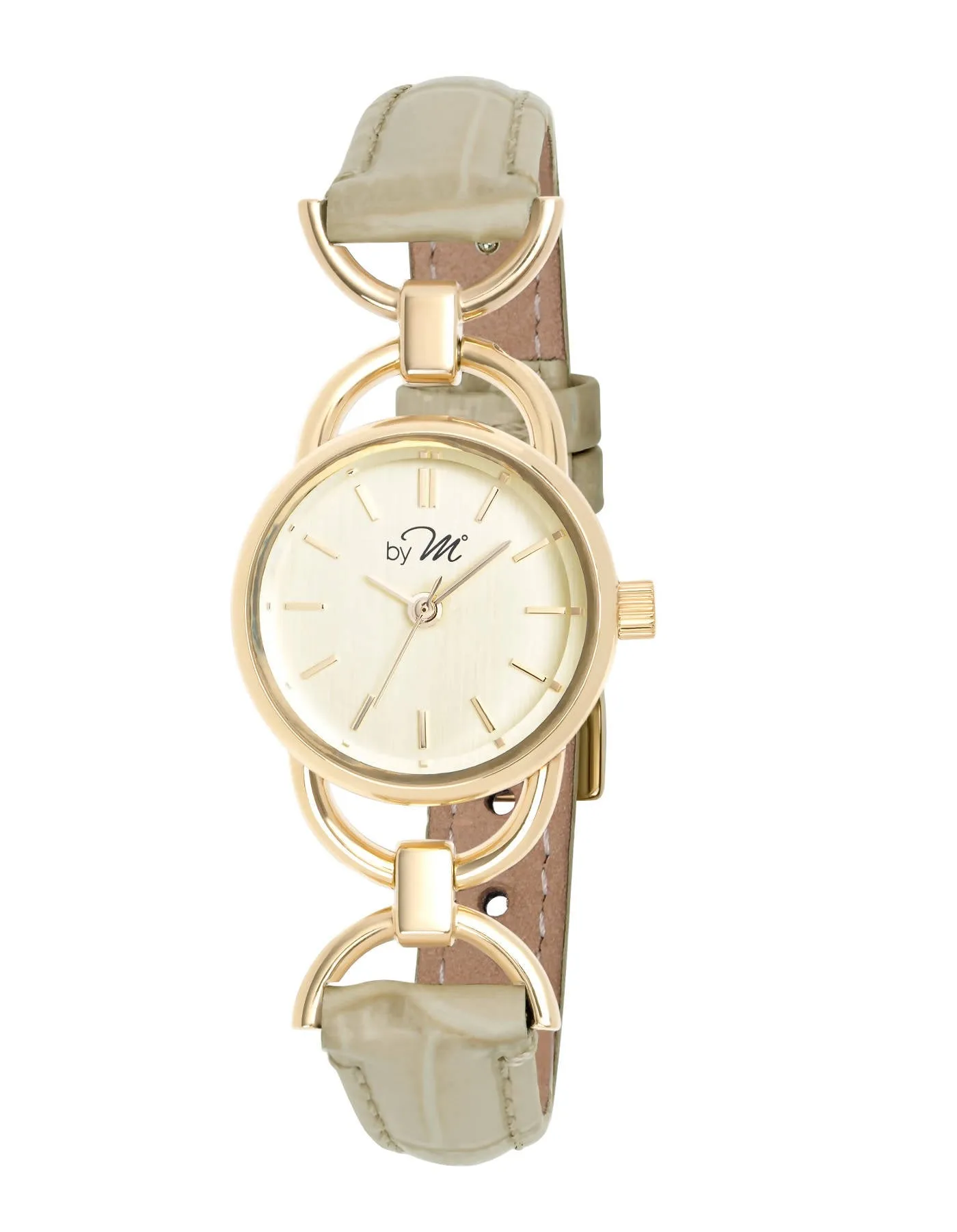 80's Vintage Design Gold-Tone Watch With Beige Leather Strap