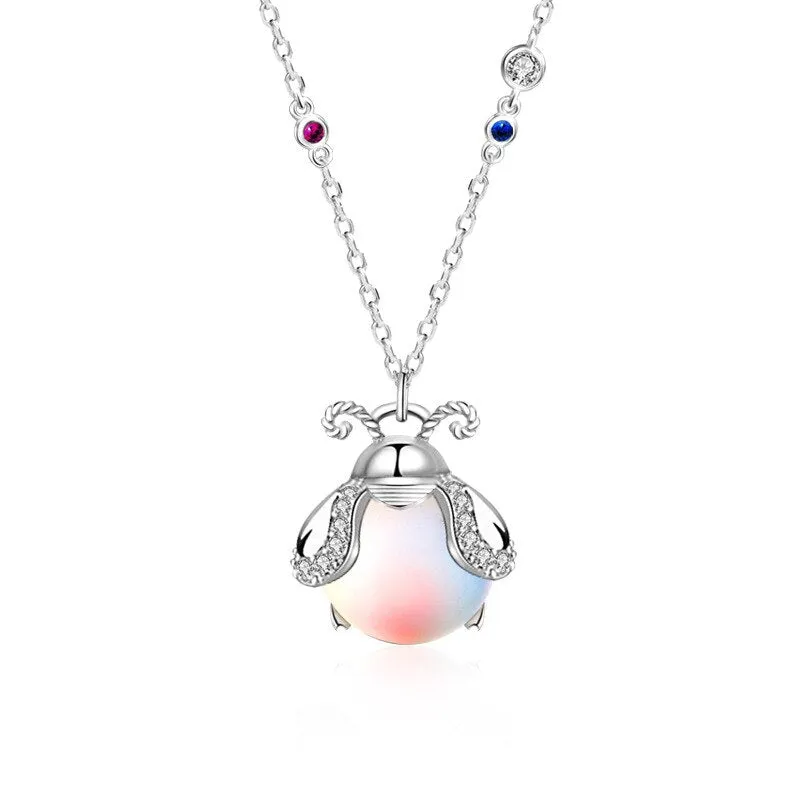 925 sterling silver inlaid moonstone firefly necklaces for woman