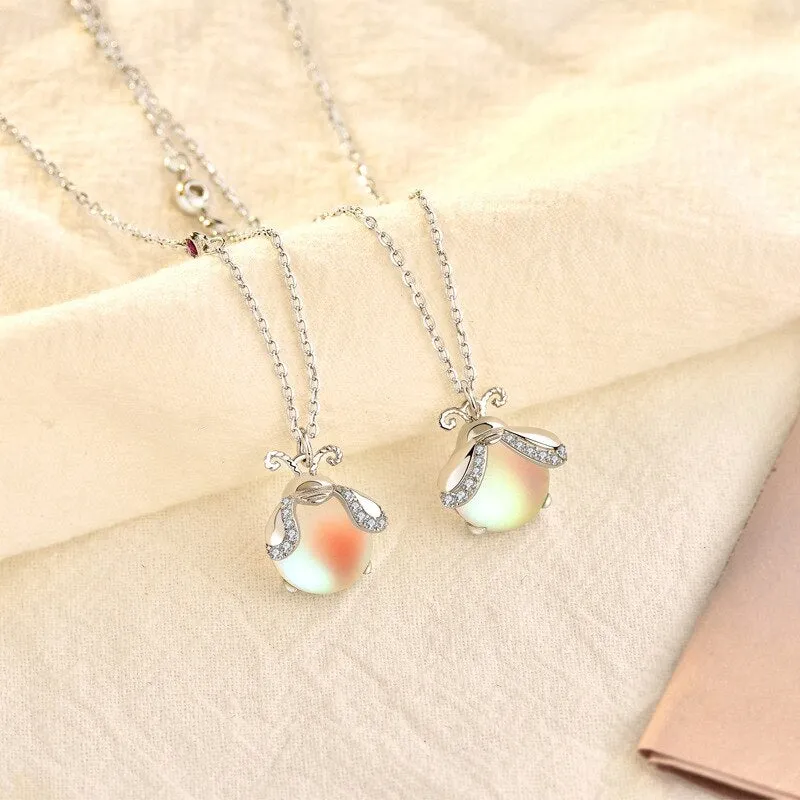 925 sterling silver inlaid moonstone firefly necklaces for woman