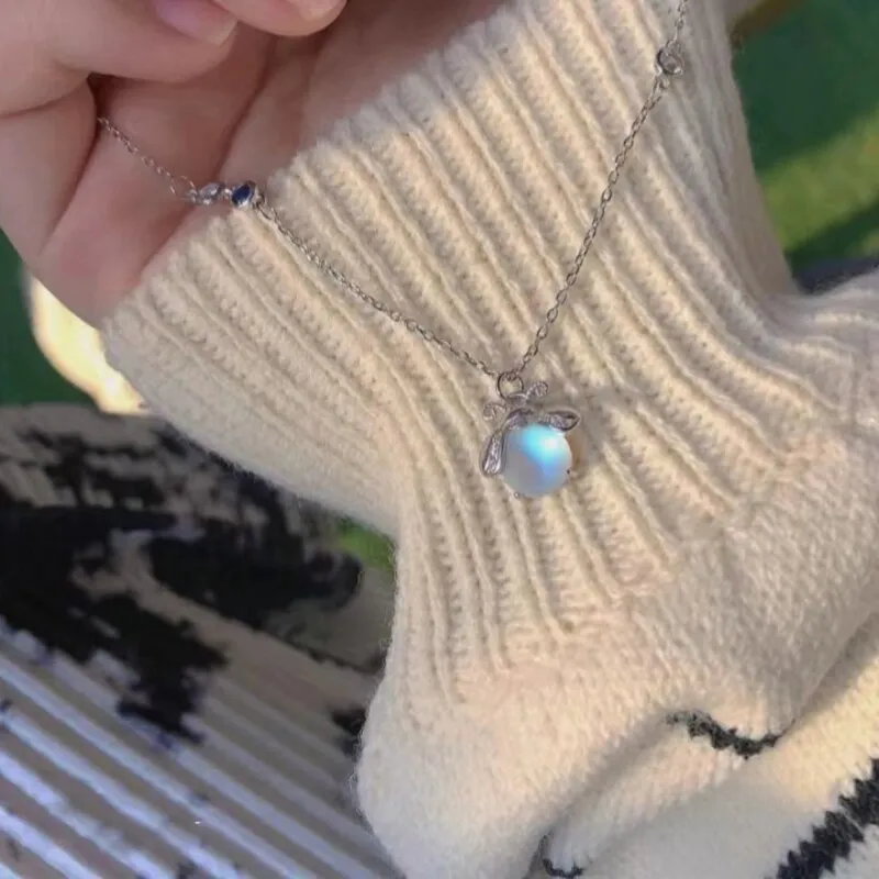 925 sterling silver inlaid moonstone firefly necklaces for woman