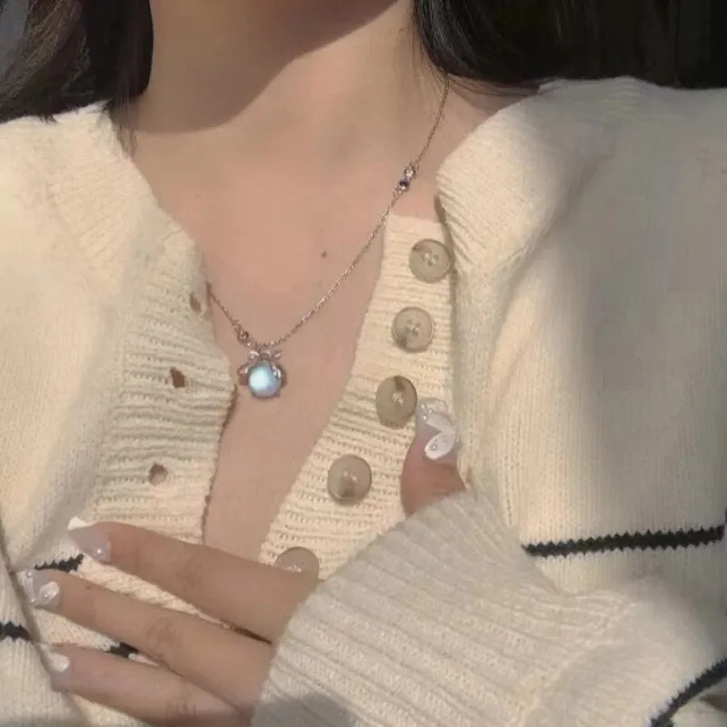 925 sterling silver inlaid moonstone firefly necklaces for woman
