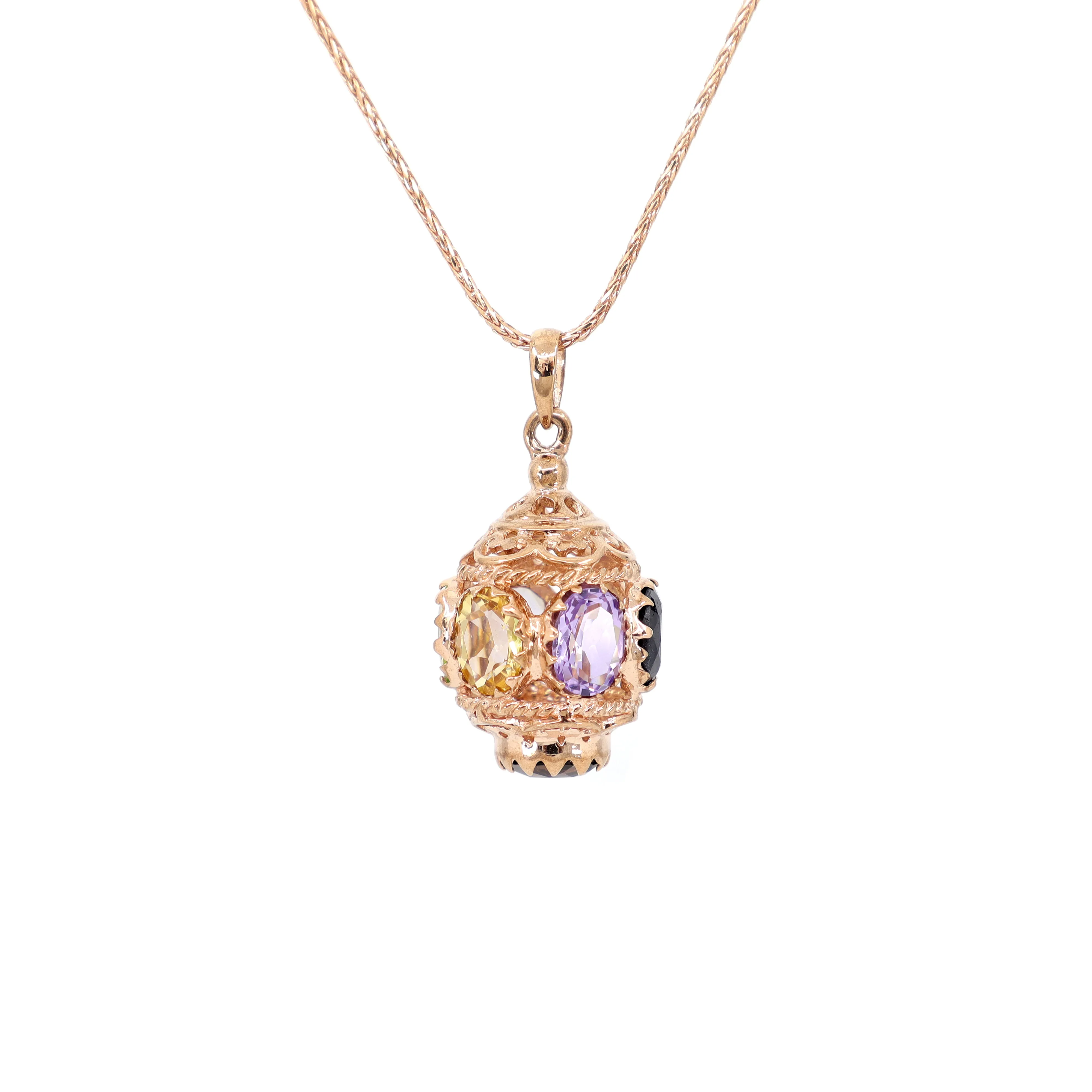 9K Rose Gold Multicolour Stone Pendant - 20620608