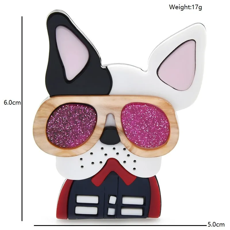Acrylic Dog Brooches For Women Designer Wear Big Glasses Cool Dog Brooch