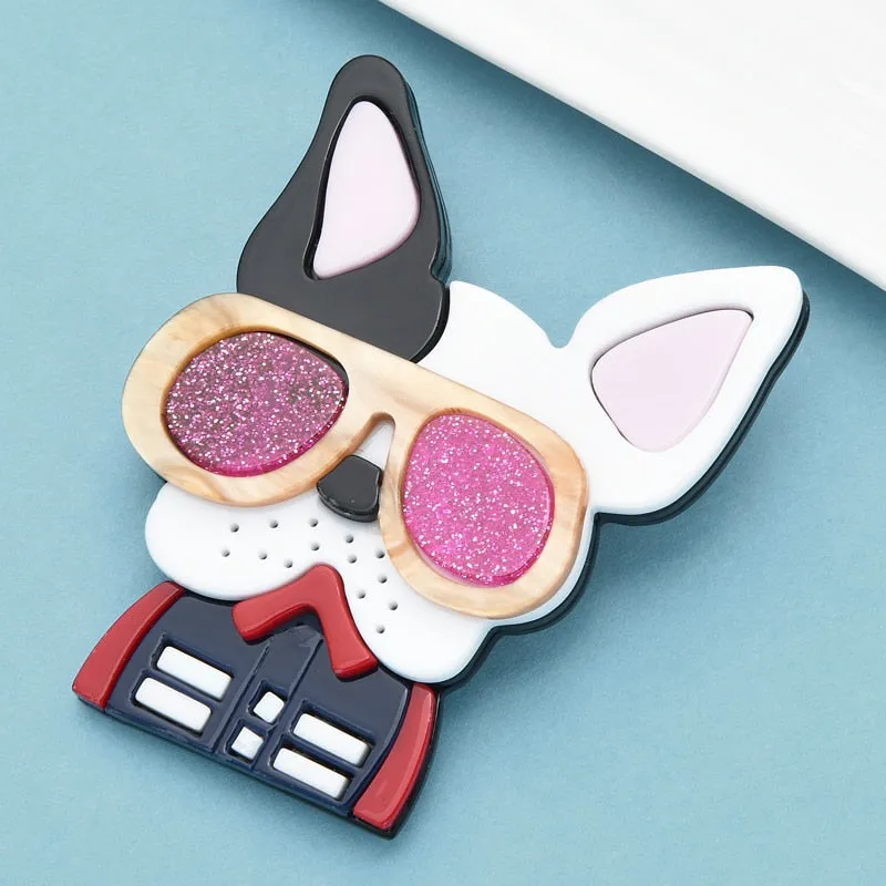 Acrylic Dog Brooches For Women Designer Wear Big Glasses Cool Dog Brooch