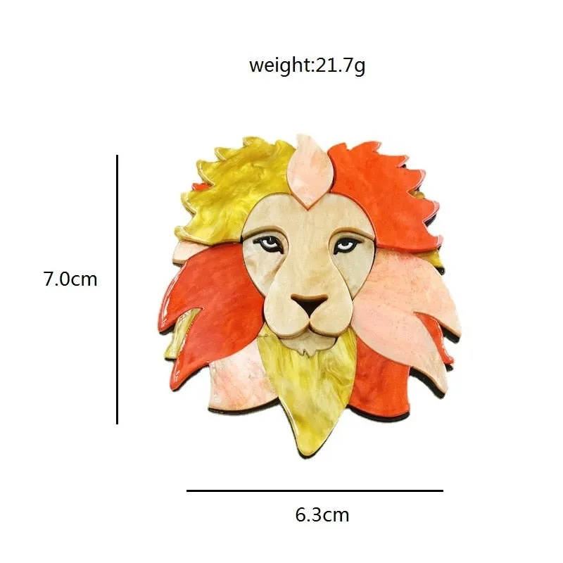 Acrylic Lion Brooches For Women Men Strong Lion Animal Party Office Brooch