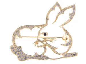 Alilang Golden Tone Clear Crystal Colored Rhinestones Cutout Bunny Rabbit Brooch Pin