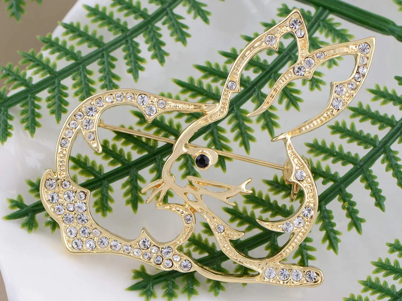 Alilang Golden Tone Clear Crystal Colored Rhinestones Cutout Bunny Rabbit Brooch Pin