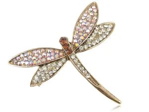 Alilang Golden Tone Iridescent Multi Rhinestones Colorful Dragonfly Brooch Pin