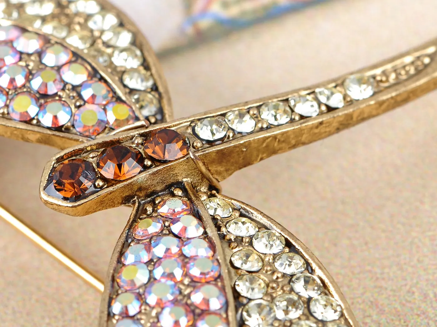 Alilang Golden Tone Iridescent Multi Rhinestones Colorful Dragonfly Brooch Pin