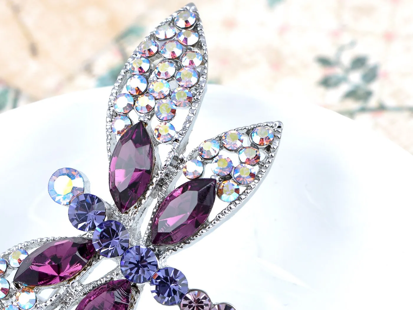 Alilang Silvery Tone Iridescent Multi Rhinestones Colorful Dragonfly Brooch Pin