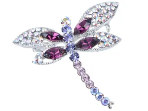 Alilang Silvery Tone Iridescent Multi Rhinestones Colorful Dragonfly Brooch Pin