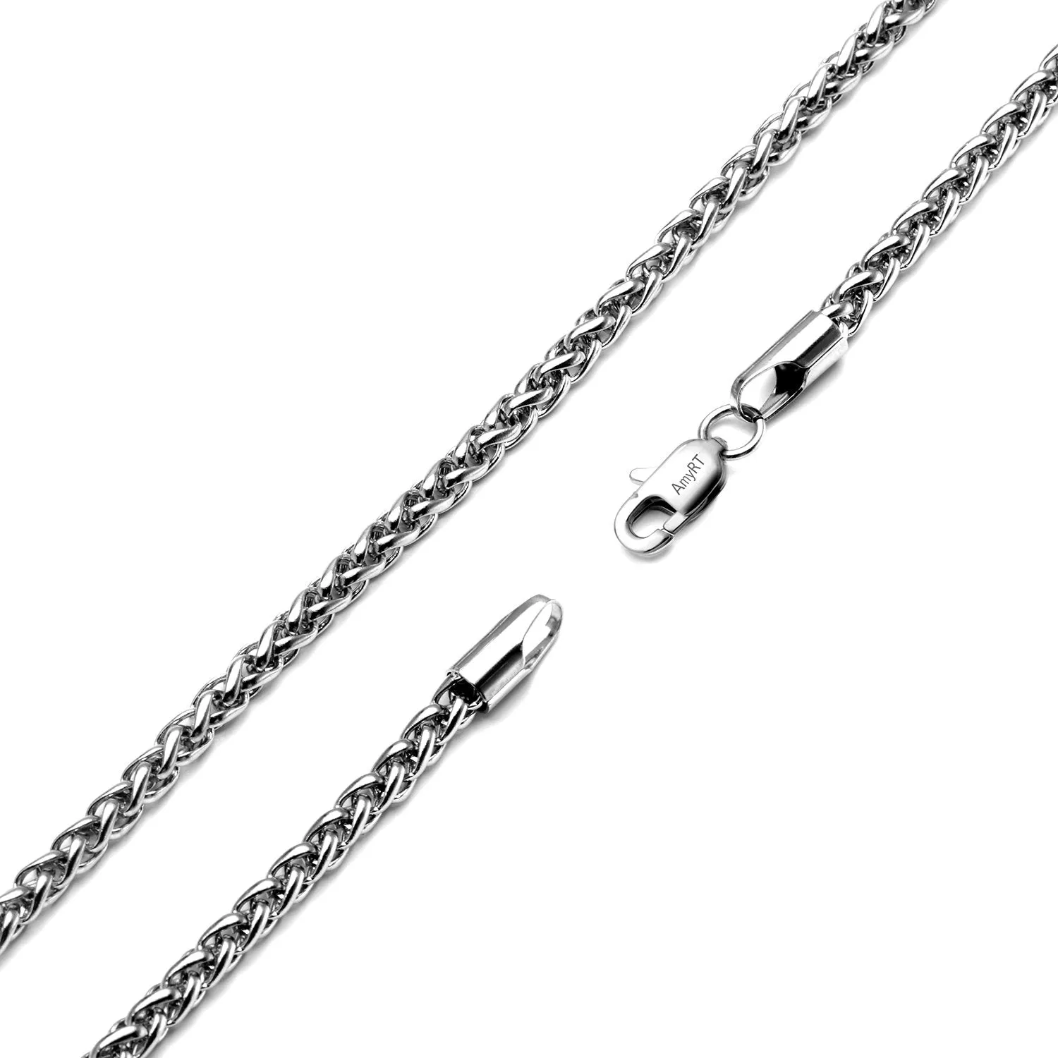 AmyRT Jewelry 4mm Titanium Steel Wheat Silver Chain Necklaces for Men & Women 16 to 30 Inches 16.0 Inches