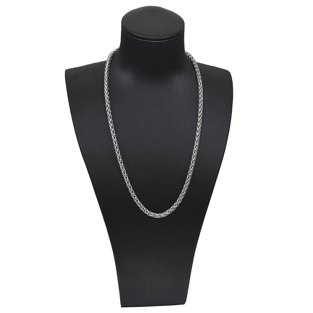 AmyRT Jewelry 4mm Titanium Steel Wheat Silver Chain Necklaces for Men & Women 16 to 30 Inches 16.0 Inches